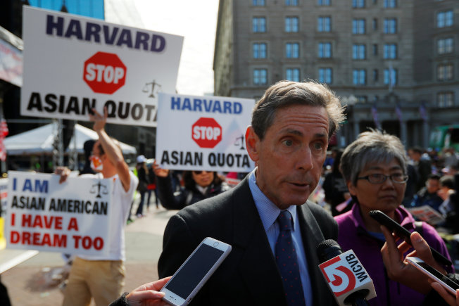 Affirmative action activist Edward Blum, founder of Students for Fair Admissions (SFFA), speaks to reporters at the "Rally for the American Dream - Equal Education Rights for All", ahead of the start of the trial in a lawsuit accusing Harvard University of discriminating against Asian-American applicants, in Boston, Massachusetts, U.S., October 14, 2018.   REUTERS/Brian Snyder